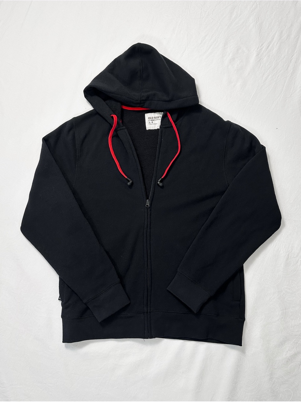 RARE Old Navy Techno Black Fleece Zip-Up Hoodie with Headphones Red Drawstrings